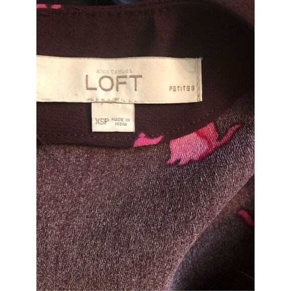 Ann Taylor Loft dark grape colored sheath dress with cat print in Barbie pink XS - Picture 12 of 14